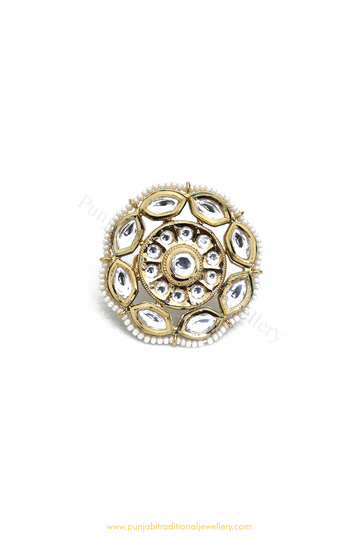 Gold Finished Kundan Ring By PTJ